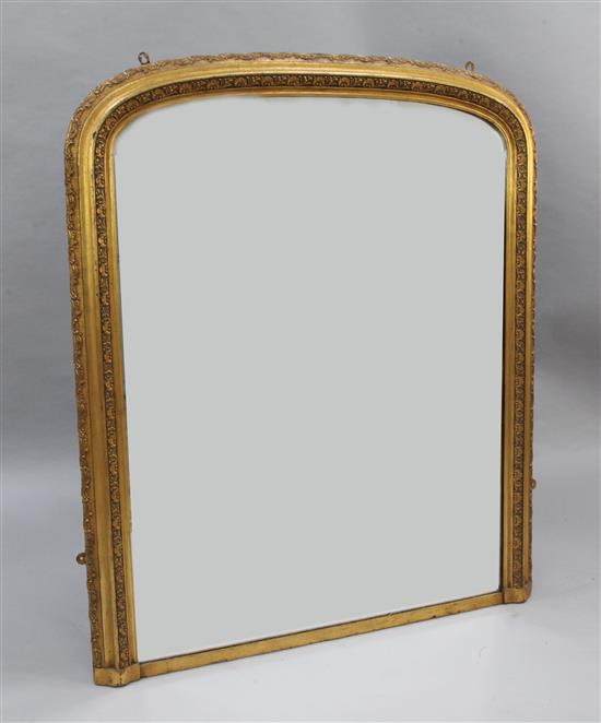 A late Victorian giltwood and gesso overmantel mirror, W.3ft 5in.